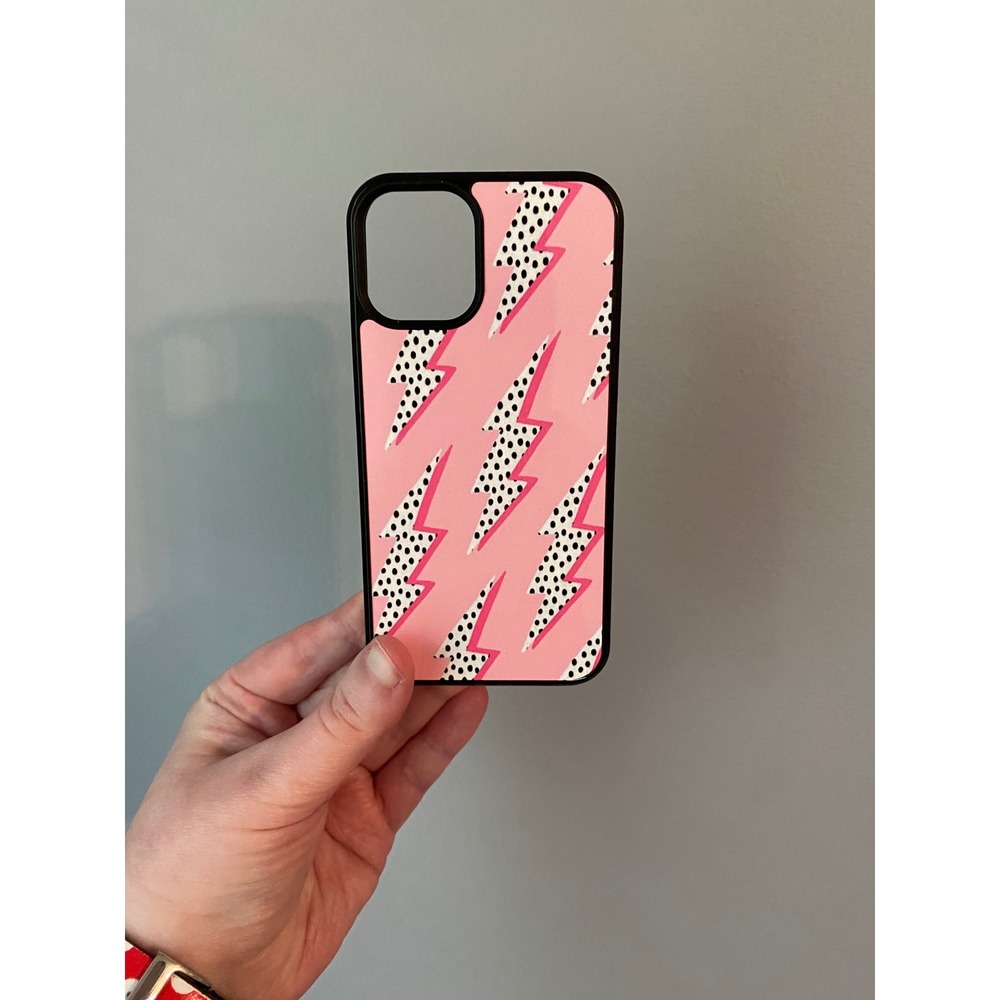 iPhone Case 12 Mini Pink Lightning Bolt Polka Dot Graphic Bumper Case